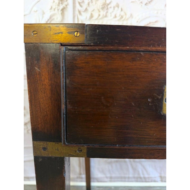 Antique English Campaign Console Desk - 3 Drawer Military Writing Table For Sale - Image 11 of 16
