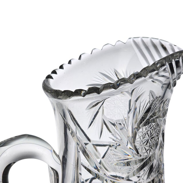 Early 20th Century American Brilliant Cut Glass Pitcher Antique Abp Pinwheel Pattern Step Mouth & Hobstar Handle For Sale - Image 5 of 12