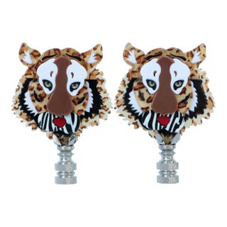 Tiger Lamp Finials - a Pair For Sale