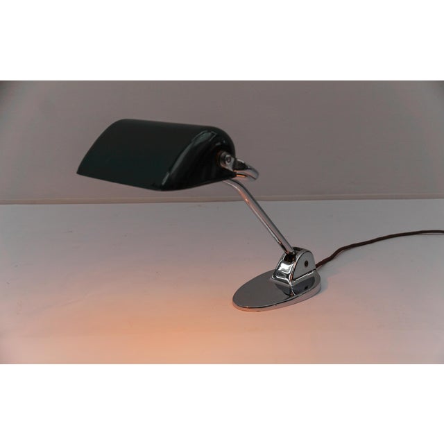 Bauhaus Chrome and Green Enamel Banker Lamp by Jacobus, 1930s For Sale - Image 10 of 18