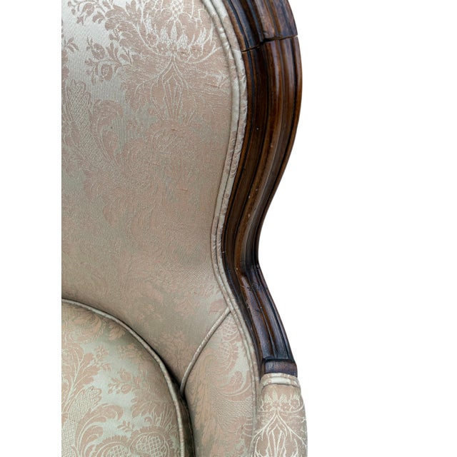 Wood Vintage Louis XV Style Bergère Chair Armchair French Damask Accent Living Room For Sale - Image 7 of 14