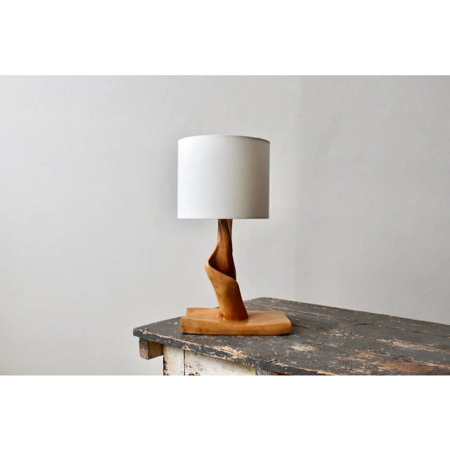 Vintage Folk Art Twisted Maple Table Lamp, Circa 1950s. Sleek, naturally-formed biomorphic maple silhouette, stripped of...