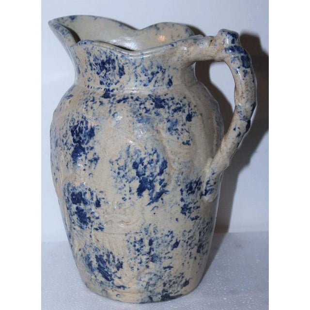 Rustic 19th Century Lady Liberty Blue Sponge Ware Pitcher For Sale - Image 3 of 9