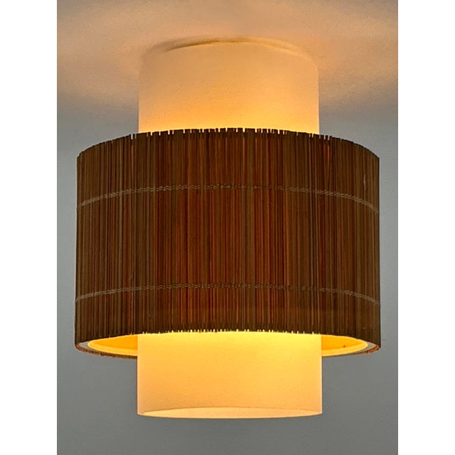 Tan Mid-Century Modern Flush Mount in Aluminum, Glass, and Wood, Germany, 1960s For Sale - Image 8 of 18
