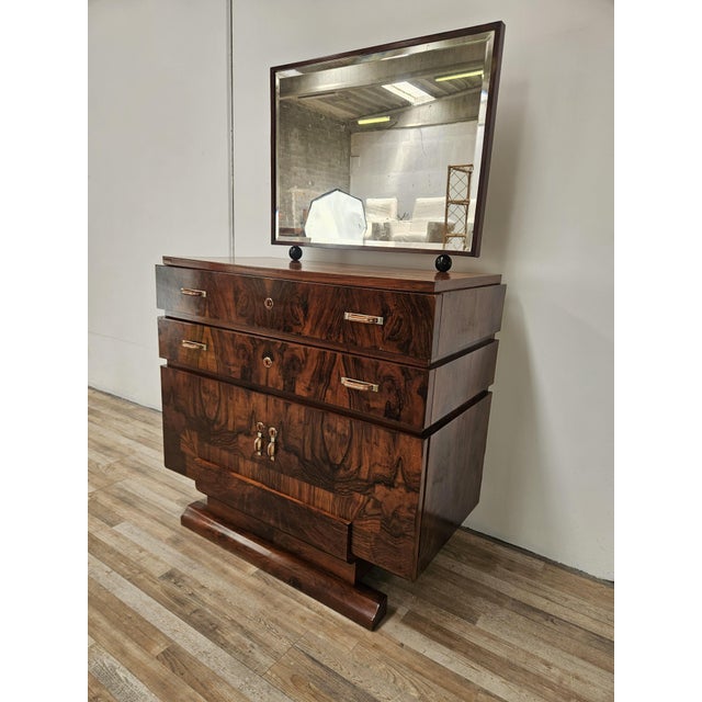Art Deco Walnut Burl Sideboard with Mirror, 1940 For Sale - Image 3 of 18