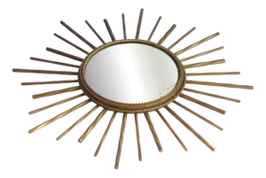 Mid-Century French Hollywood Regency Gilt Sunburst Convex Mirror, 1960s