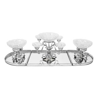 Vintage English Silver-Plated and Cut Glass Epergne Centrepiece, 20th Century, Set of 4 For Sale