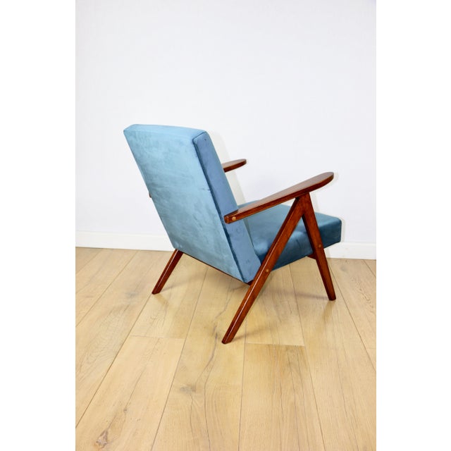 Vintage VAR B-310 Chair in Blue Sky Velvet and Wood, 1960s For Sale - Image 8 of 11