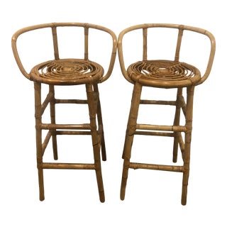 Bamboo & Rattan Counter Stools - a Pair For Sale
