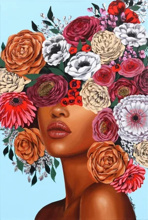 "Tiana" Contemporary Original Botanical Figurative Painting by Sally K