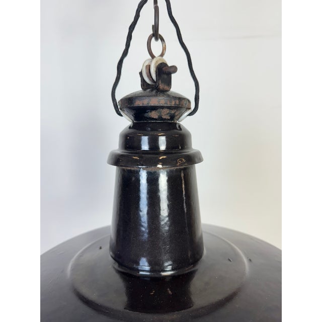 Industrial Industrial German Black Enamel Pendant Lamp with Glass Cover, 1930s For Sale - Image 3 of 14