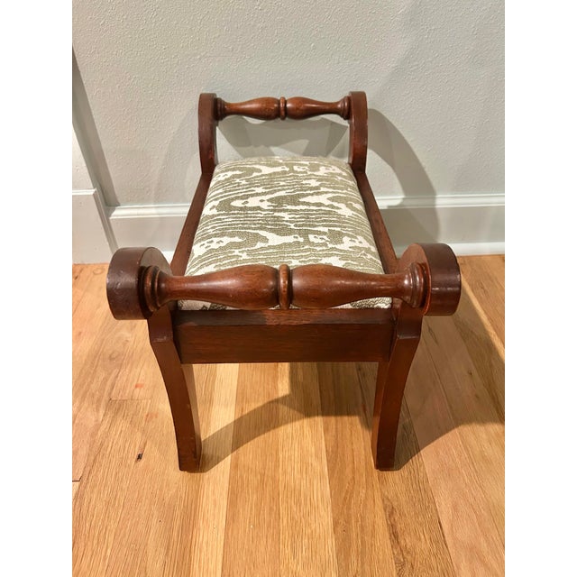 American Vintage Biggs Richmond Mahogany Regency Revival Footstool With Designer Upholstery For Sale - Image 3 of 12