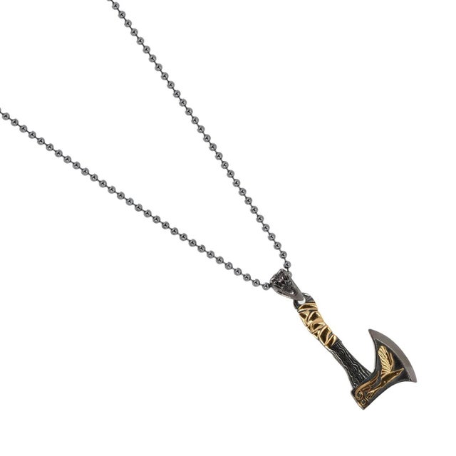 Metal Viking Warrior Axe Men Sterling Silver & Gold Pendant Chain Necklace For Sale - Image 7 of 9