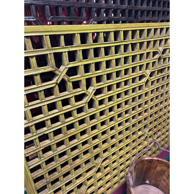 Vintage Restored Oriental Mustard Yellow Geometric Wood Wall Panel For Sale In San Francisco - Image 6 of 6