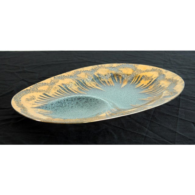Fabulous vintage Dorothy Thorpe serving platter, with a lovely texture to the pebbled glass, and an applied gold decor...