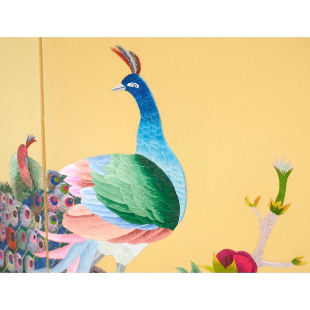 Oriental Decorative 8 Panel Silk Embroidery Peacock Scene Room Divider Screen For Sale - Image 12 of 18