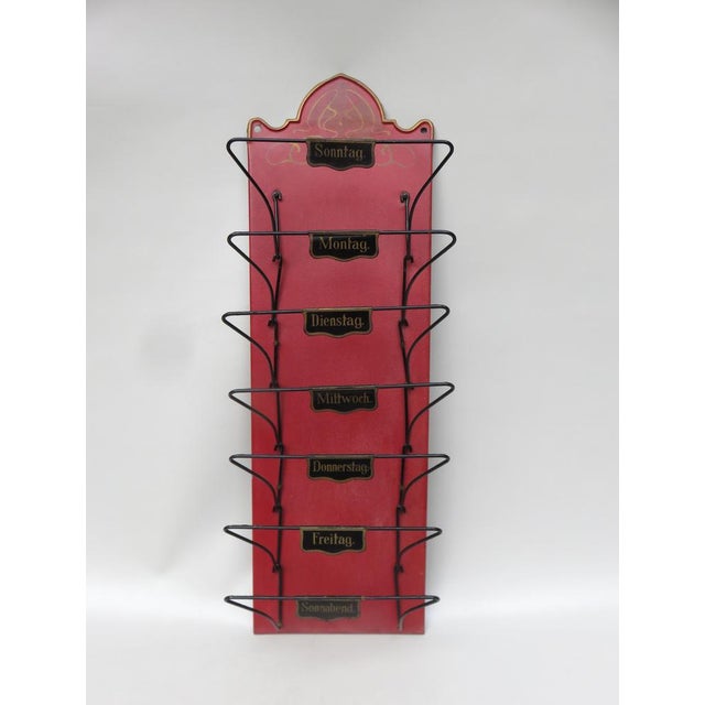 Art Nouveau Wall Newspaper Stand in Metal Bordeau Red, Black & Gold, 1890s For Sale - Image 15 of 15