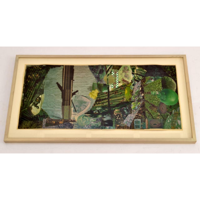Wood Bill Allan, Abstract Artwork in Tones of Green, 1990s, Collage For Sale - Image 7 of 8