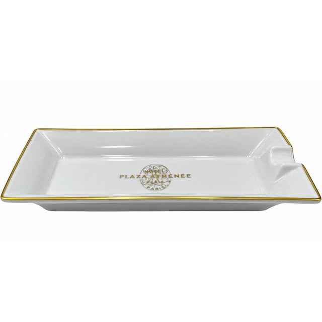 Contemporary Vintage Hotel Plaza Athénée Paris Ashtray Catchall Dish White Porcelain For Sale - Image 3 of 12