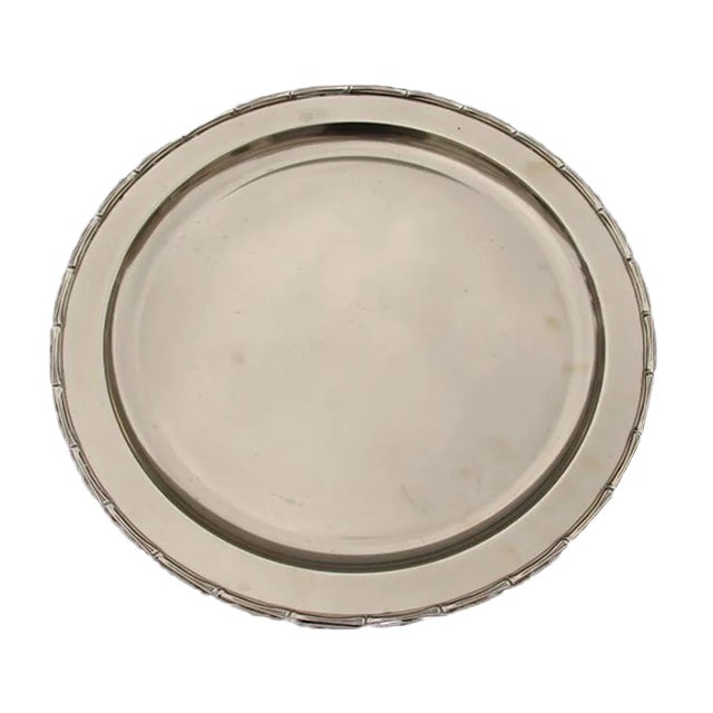 Round Engraved Solid Brass Tray, 1970s For Sale