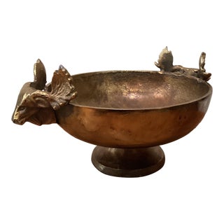 Vintage Brass Stag Deer Elk Head Pedestal Decorative Bowl For Sale