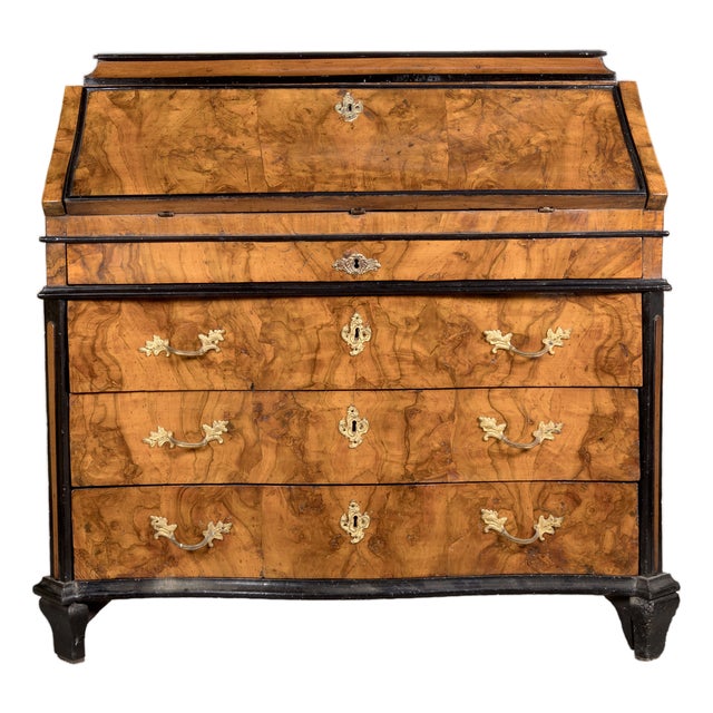 Lombard Drop-Leaf Cabinet in in Walnut Root Veneer with Ebonized Profiles, 18th Century For Sale