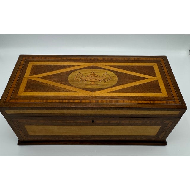 Antique Victorian Era 1880-1890 Pine Wood Box With Inlays Lock and Key ...