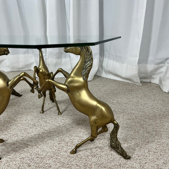 Hollywood Regency Style Coffee Table with Patinated Brass Horses and Glass Top, 1970 For Sale - Image 6 of 18
