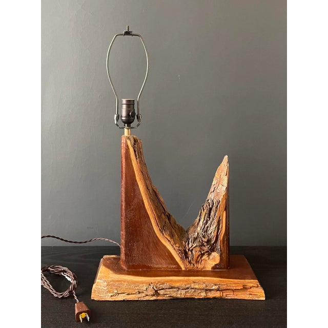 Brown 1970's Rustic Handcrafted Table Lamp For Sale - Image 8 of 8