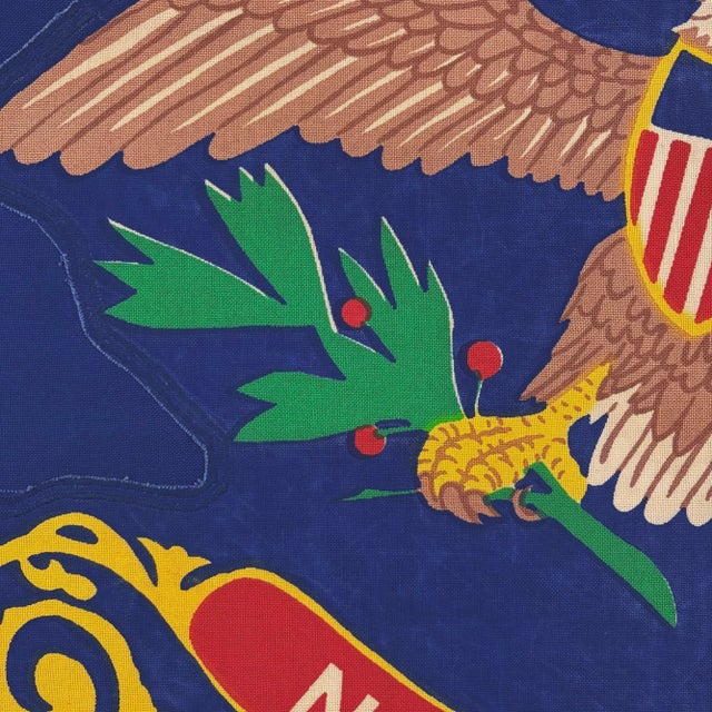 This vintage North Dakota flag is made from a cotton cloth with printed emblem sewn around its edge and visible on both...