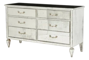 Painted Silver & Mirrored Six Drawer Dresser