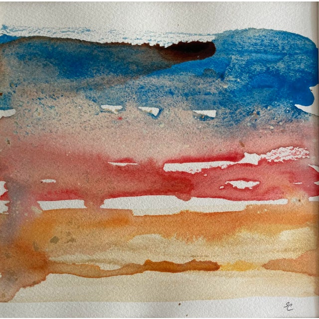 "Bombay Beach Sunset" Original watercolor painting on paper made on location Salton Sea, California.