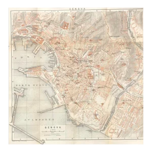 1920s Antique Map of Genoa Italy