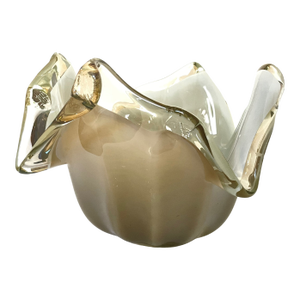 Vintage White Cristal Murano Glass Bowl – Champagne Pearled Italian Art Glass