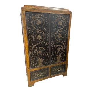 Maitland Smith 2 Door Leather & Wood Armoire For Sale