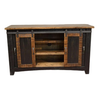 Greenview Sliding Door Distressed Black Tv Stand - 70 Inch For Sale