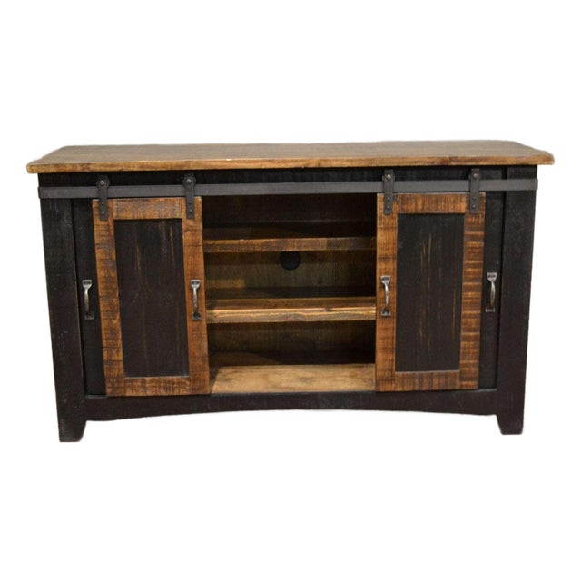 Greenview Sliding Door Distressed Black Tv Stand - 70 Inch For Sale