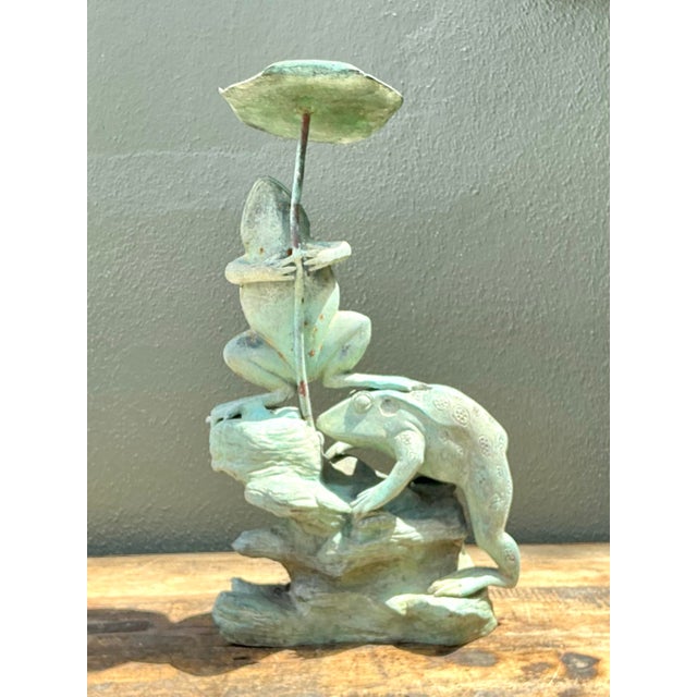 Vintage Patinated Verdigris Garden Frogs Sculpture For Sale - Image 12 of 12