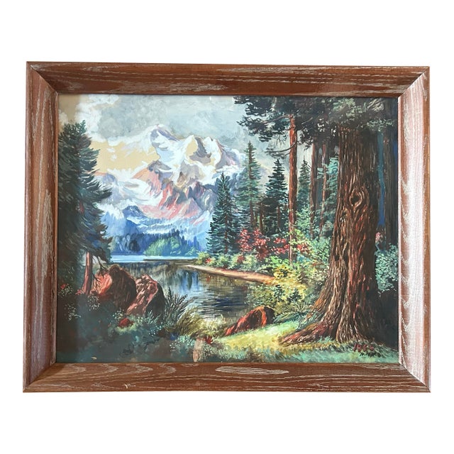 1956 Framed Original Landscape Painting of the Rocky Mountains For Sale