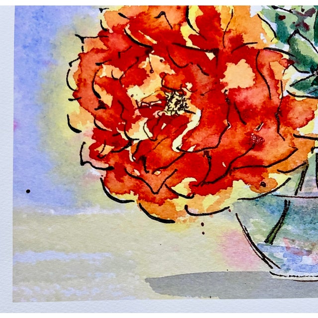 Giclee Print of a Watercolor Painting “Red Orange Rose” For Sale - Image 4 of 9