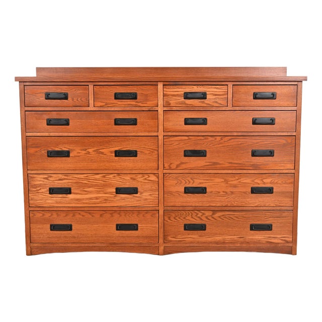 Stickley Style Mission Oak Arts & Crafts Twelve-Drawer Dresser Chest For Sale