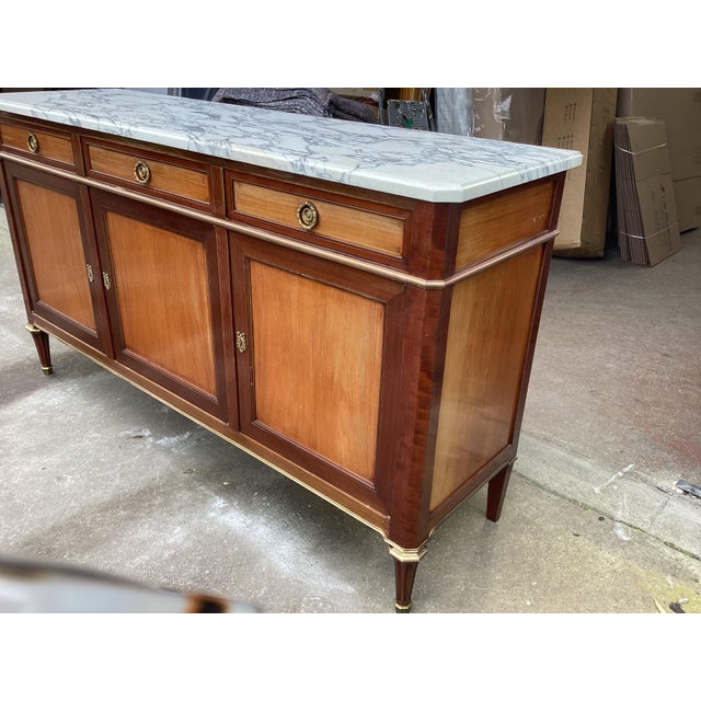 1940s French Louis XVI-style Credenza W/Carrara Marble Top For Sale - Image 5 of 9