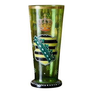 Antique Bohemian Green Glass Heraldic Coat of Arms Vase – Saxony 1593, Late 1800s For Sale