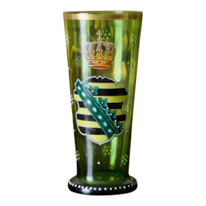 Antique Bohemian Green Glass Heraldic Coat of Arms Vase – Saxony 1593, Late 1800s