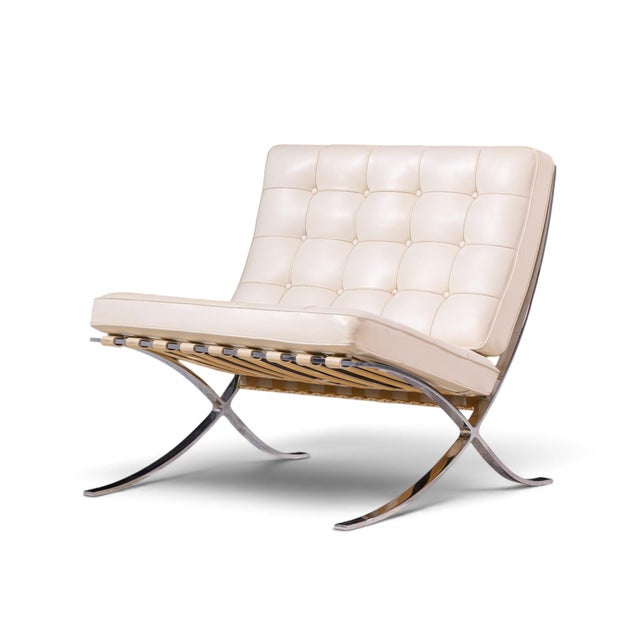 Mid-Century Modern Mies Van Der Rohe for Knoll Mid Century Barcelona White Leather Lounge Chair For Sale - Image 3 of 10