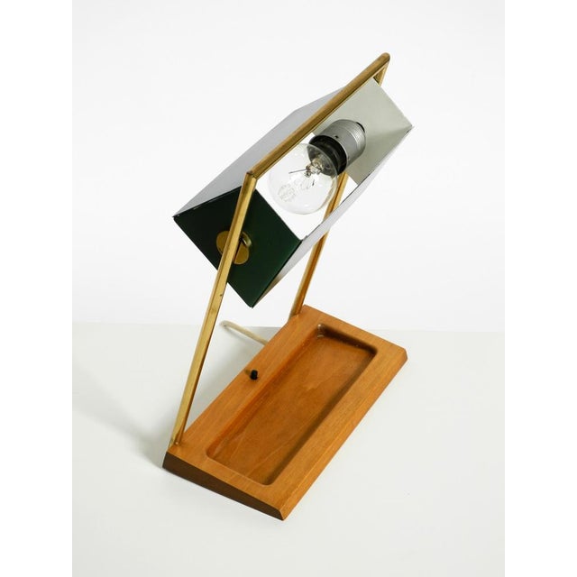 Large Table Lamp with Brass Frame, Teak Base, and Green Lampshade from Temde, 1960s For Sale - Image 12 of 18