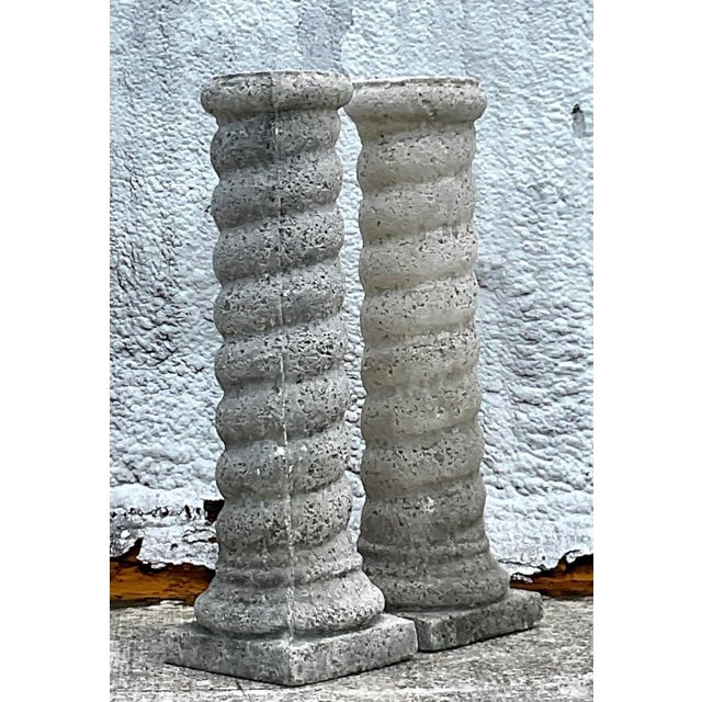 Vintage Regency Cast Concrete Spiral Columns - a Pair For Sale - Image 14 of 17