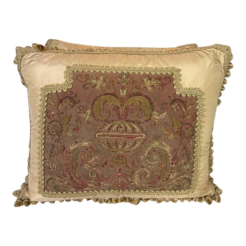 Pair Of Antique Embroidered Textile Pillows By Melissa Levinson