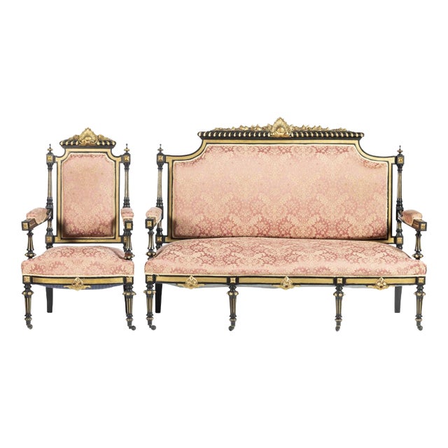Queen Mary Sofa and Armchair, 19th Century, Set of 2 For Sale