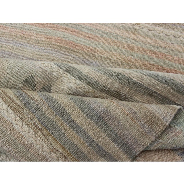 Mid 20th Century Vintage Turkish Kilim Runner With Soft Stripes and Modern Design in Muted Colors For Sale - Image 11 of 12